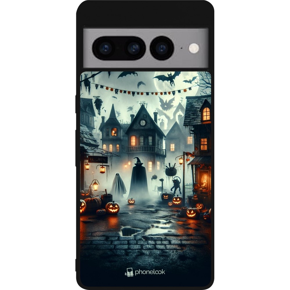 Google Pixel 7 Pro Case Hülle - Silikon schwarz Halloween Spukstadt