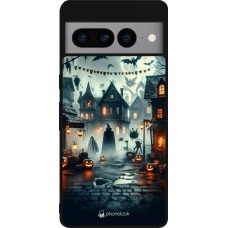 Google Pixel 7 Pro Case Hülle - Silikon schwarz Halloween Spukstadt