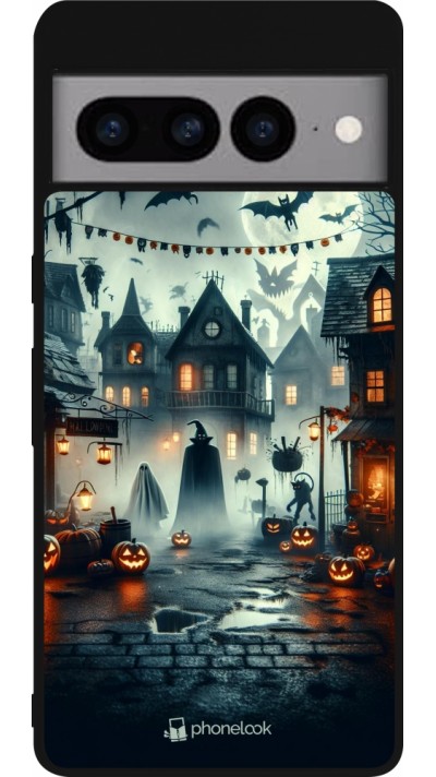 Google Pixel 7 Pro Case Hülle - Silikon schwarz Halloween Spukstadt