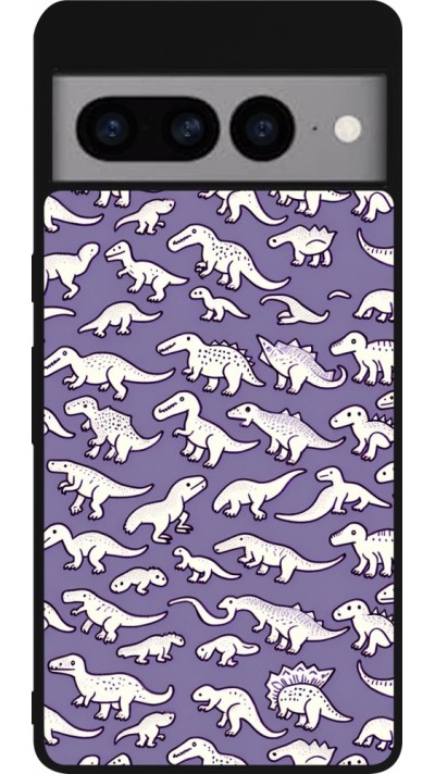 Google Pixel 7 Pro Case Hülle - Silikon schwarz Mini-Dino-Muster violett