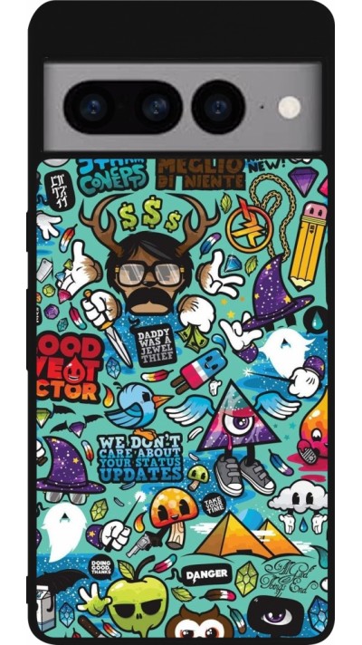 Google Pixel 7 Pro Case Hülle - Silikon schwarz Mixed Cartoons Turquoise