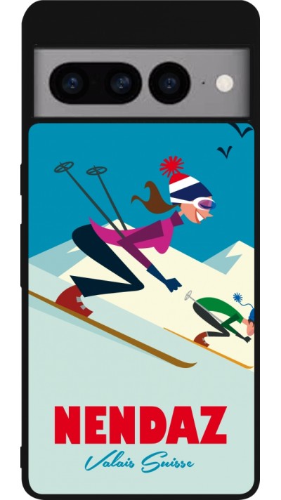 Coque Google Pixel 7 Pro - Silicone rigide noir Nendaz Ski Downhill