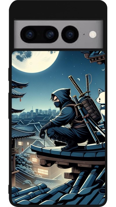 Coque Google Pixel 7 Pro - Silicone rigide noir Ninja sous la lune