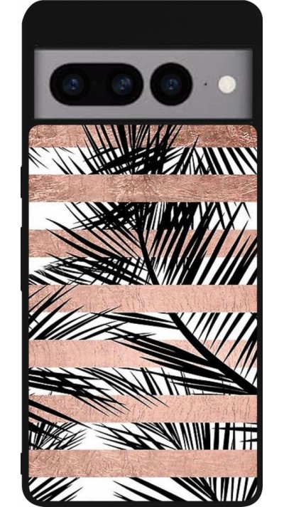 Coque Google Pixel 7 Pro - Silicone rigide noir Palm trees gold stripes