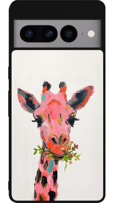 Coque Google Pixel 7 Pro - Silicone rigide noir Pink Girafe Paint