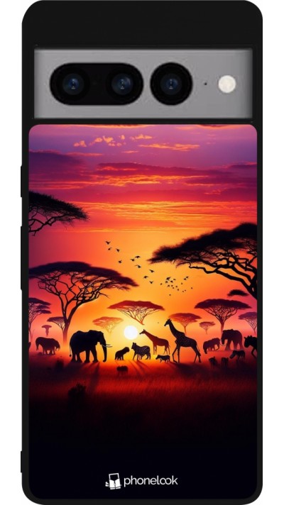 Coque Google Pixel 7 Pro - Silicone rigide noir Safari sunset wildlife