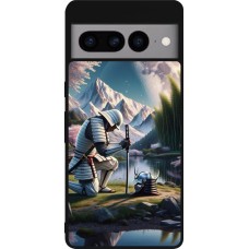 Google Pixel 7 Pro Case Hülle - Silikon schwarz Samurai Katana Mond