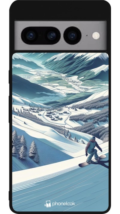 Google Pixel 7 Pro Case Hülle - Silikon schwarz Snowboarder Berg