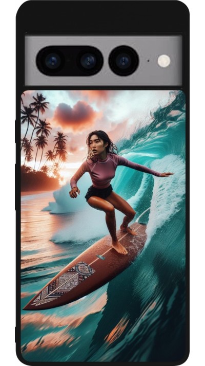 Google Pixel 7 Pro Case Hülle - Silikon schwarz Surferin aus Bali