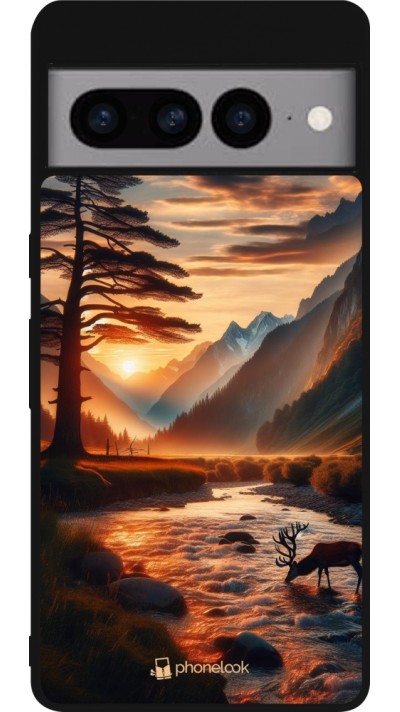 Google Pixel 7 Pro Case Hülle - Silikon schwarz Tal Sonnenuntergang Hirsch Baum