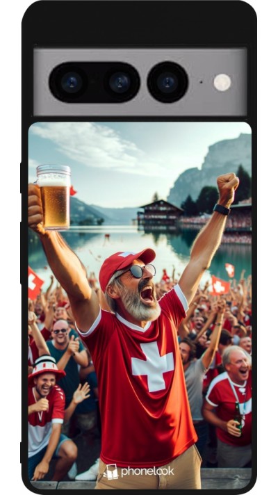 Coque Google Pixel 7 Pro - Silicone rigide noir Victoire suisse fan zone Euro 2024