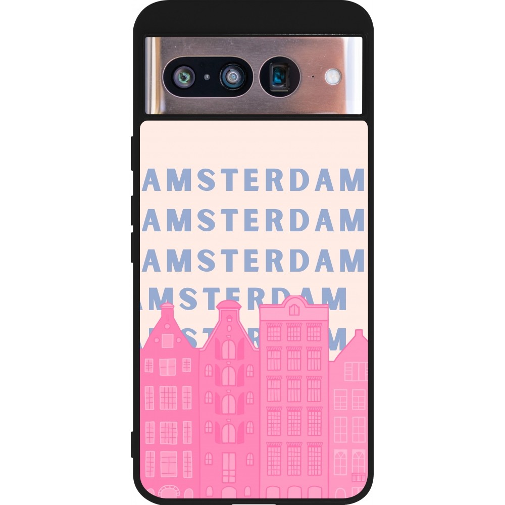 Google Pixel 8 Case Hülle - Silikon schwarz Amsterdam Pink Print