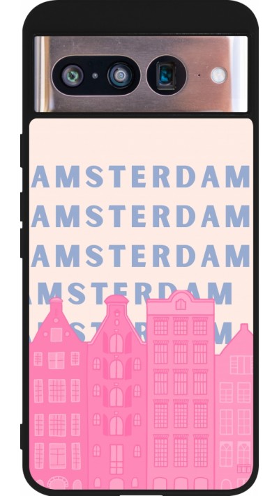 Google Pixel 8 Case Hülle - Silikon schwarz Amsterdam Pink Print