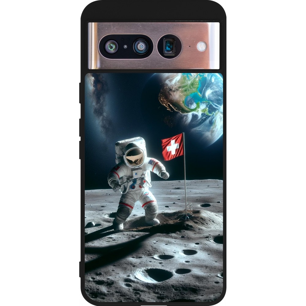 Google Pixel 8 Case Hülle - Silikon schwarz Astro Schweiz auf dem Mond