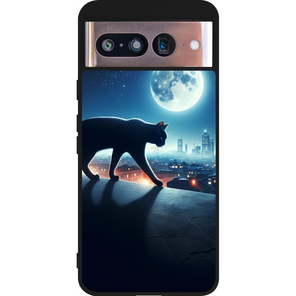 Google Pixel 8 Case Hülle - Silikon schwarz Schwarze Katze unter dem Vollmond