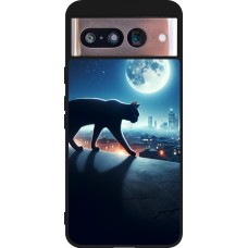 Google Pixel 8 Case Hülle - Silikon schwarz Schwarze Katze unter dem Vollmond