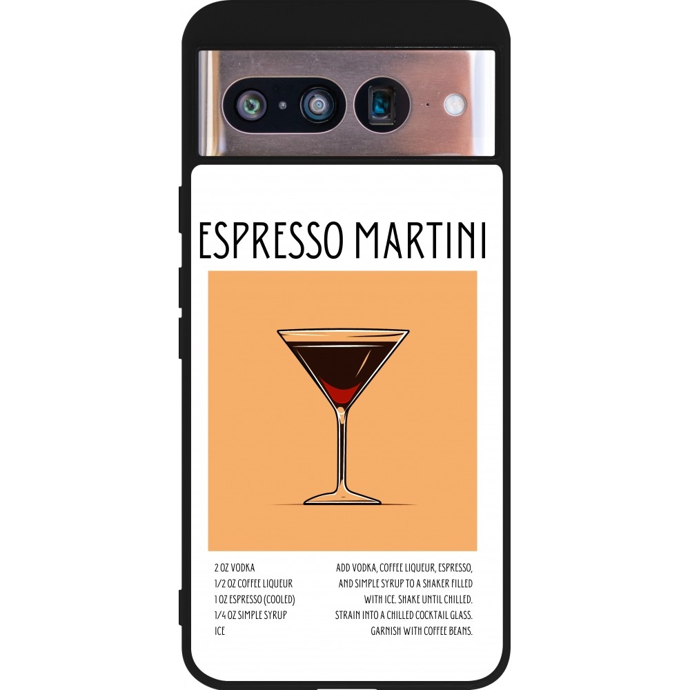 Google Pixel 8 Case Hülle - Silikon schwarz Cocktail Rezept Espresso Martini