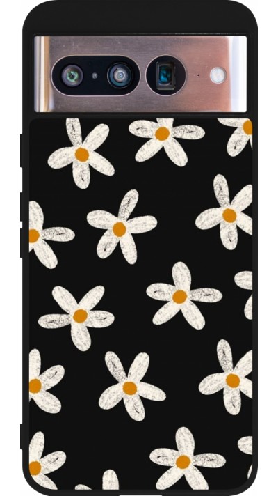 Google Pixel 8 Case Hülle - Silikon schwarz Easter 2024 white on black flower