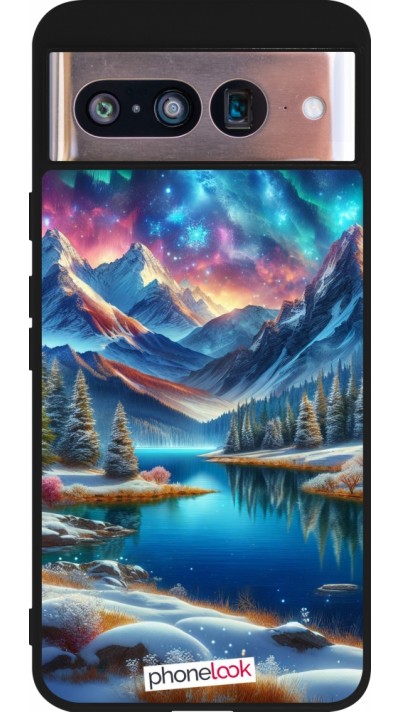 Google Pixel 8 Case Hülle - Silikon schwarz Fantasiebergsee Himmel Sterne