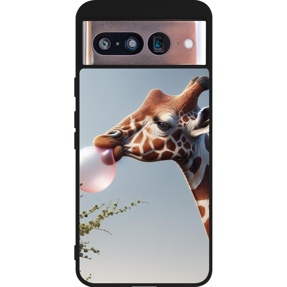 Google Pixel 8 Case Hülle - Silikon schwarz Giraffe mit Blase