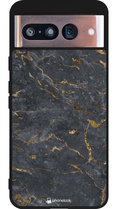 Google Pixel 8 Case Hülle - Silikon schwarz Grey Gold Marble