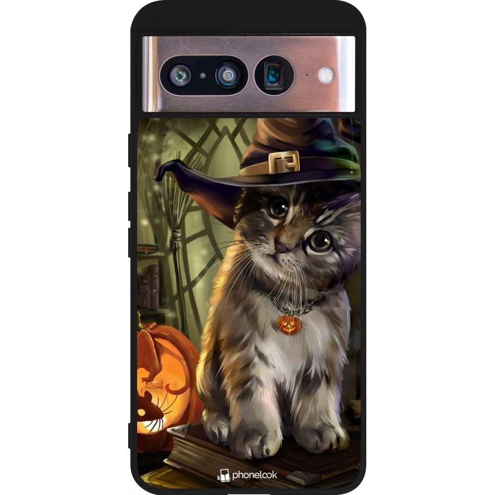 Google Pixel 8 Case Hülle - Silikon schwarz Halloween 21 Witch cat