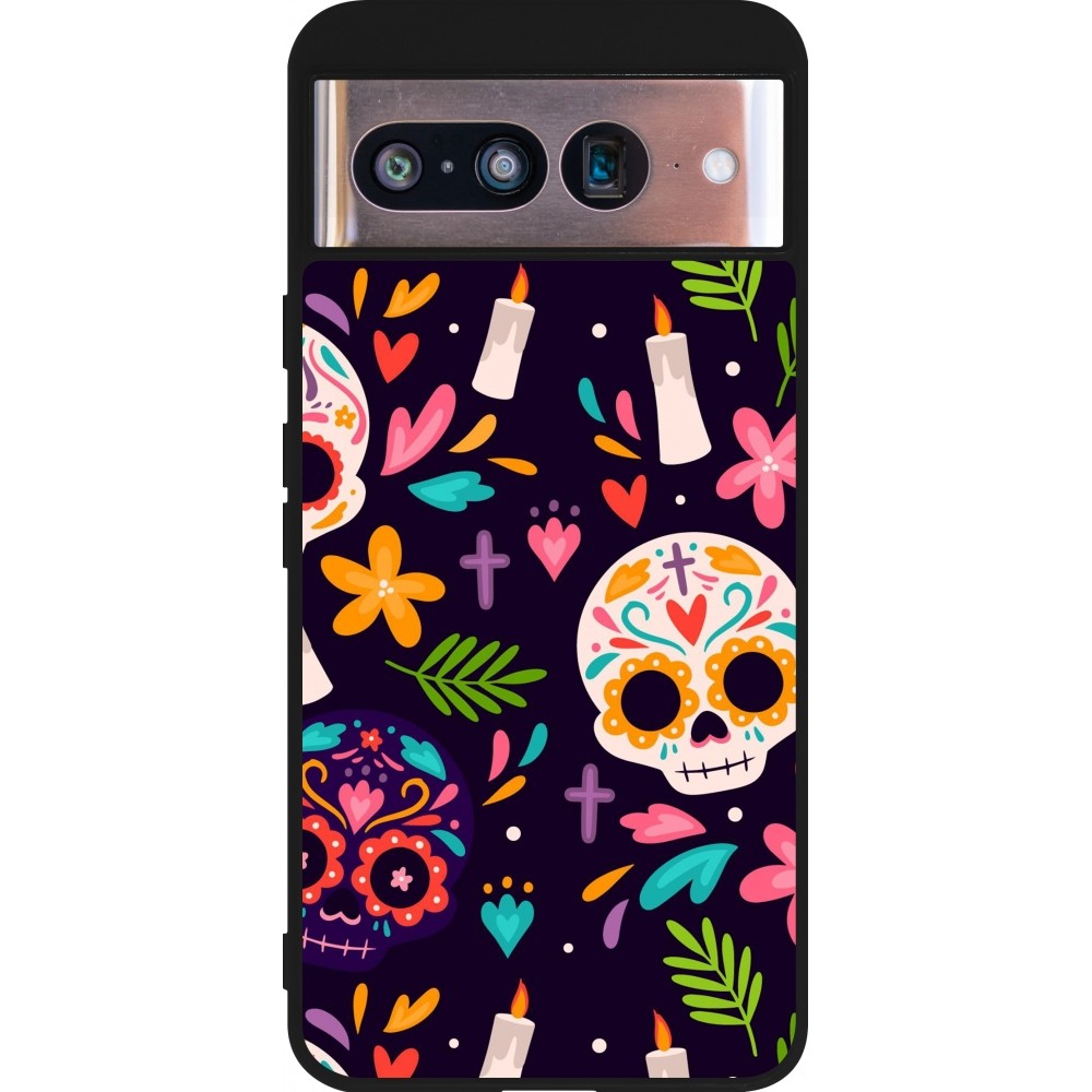 Google Pixel 8 Case Hülle - Silikon schwarz Halloween 2023 mexican style