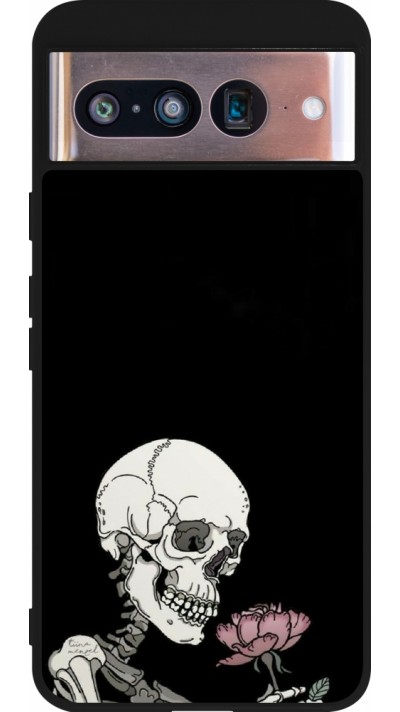 Google Pixel 8 Case Hülle - Silikon schwarz Halloween 2023 rose and skeleton