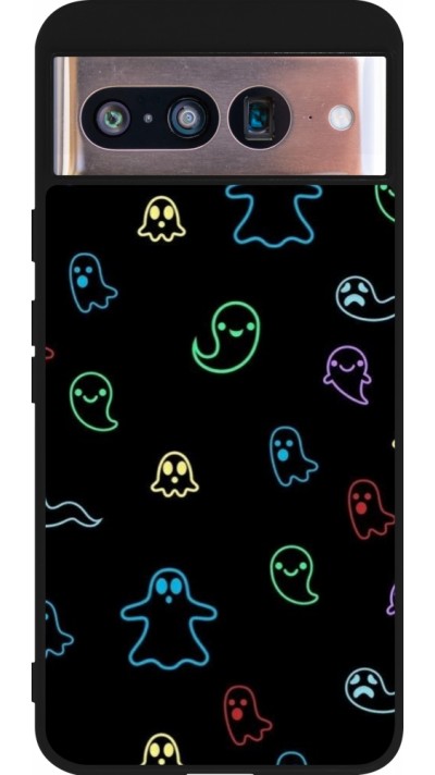 Google Pixel 8 Case Hülle - Silikon schwarz Halloween 2024 colorful ghosts