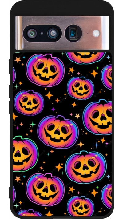 Google Pixel 8 Case Hülle - Silikon schwarz Halloween 2024 rainbow pumpkins