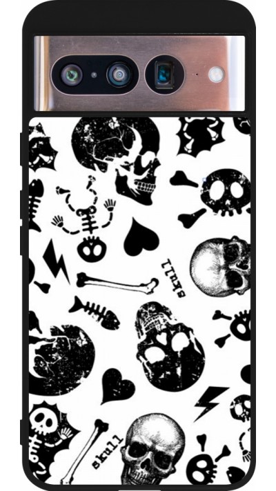 Google Pixel 8 Case Hülle - Silikon schwarz Halloween 2024 skeleton mix