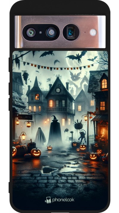 Google Pixel 8 Case Hülle - Silikon schwarz Halloween Spukstadt