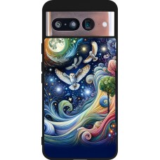 Google Pixel 8 Case Hülle - Silikon schwarz Fliegender Blumen-Eule