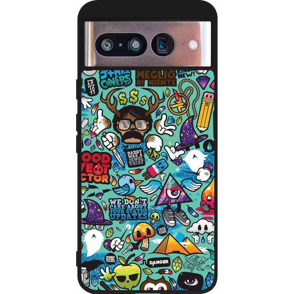 Google Pixel 8 Case Hülle - Silikon schwarz Mixed Cartoons Turquoise