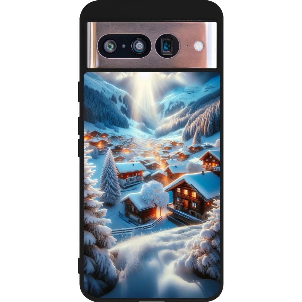 Google Pixel 8 Case Hülle - Silikon schwarz Berg Schnee Licht