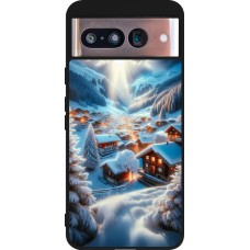 Google Pixel 8 Case Hülle - Silikon schwarz Berg Schnee Licht