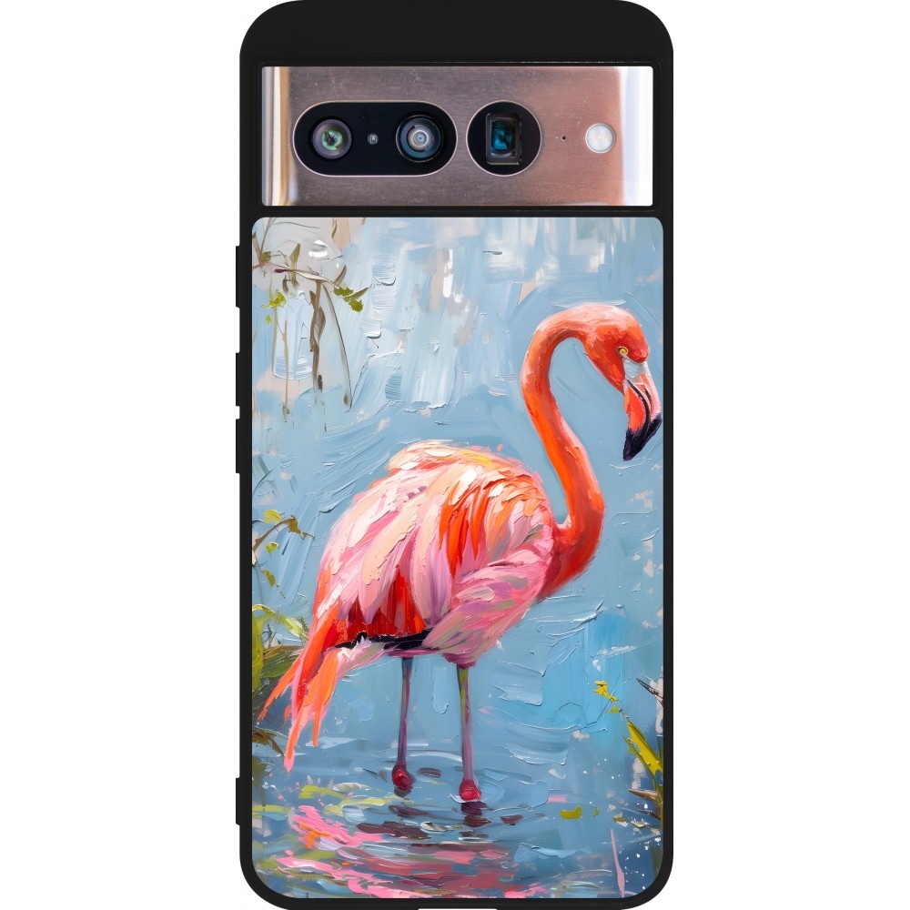 Google Pixel 8 Case Hülle - Silikon schwarz Paint Flamingo