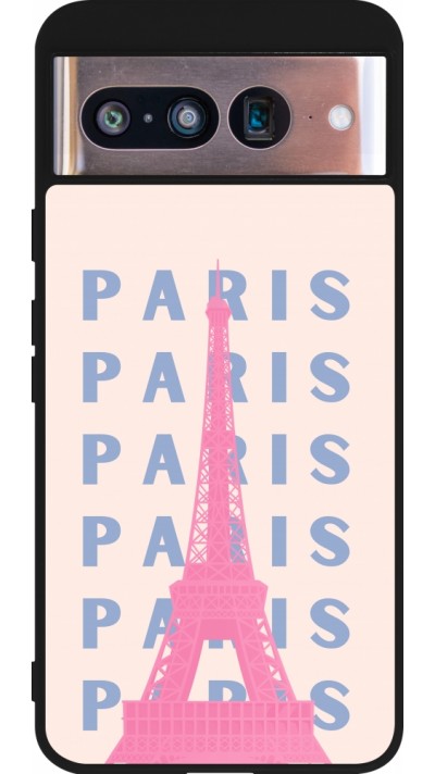 Google Pixel 8 Case Hülle - Silikon schwarz Paris Pink Print