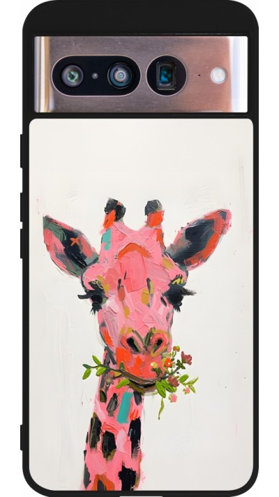 Google Pixel 8 Case Hülle - Silikon schwarz Pink Girafe Paint