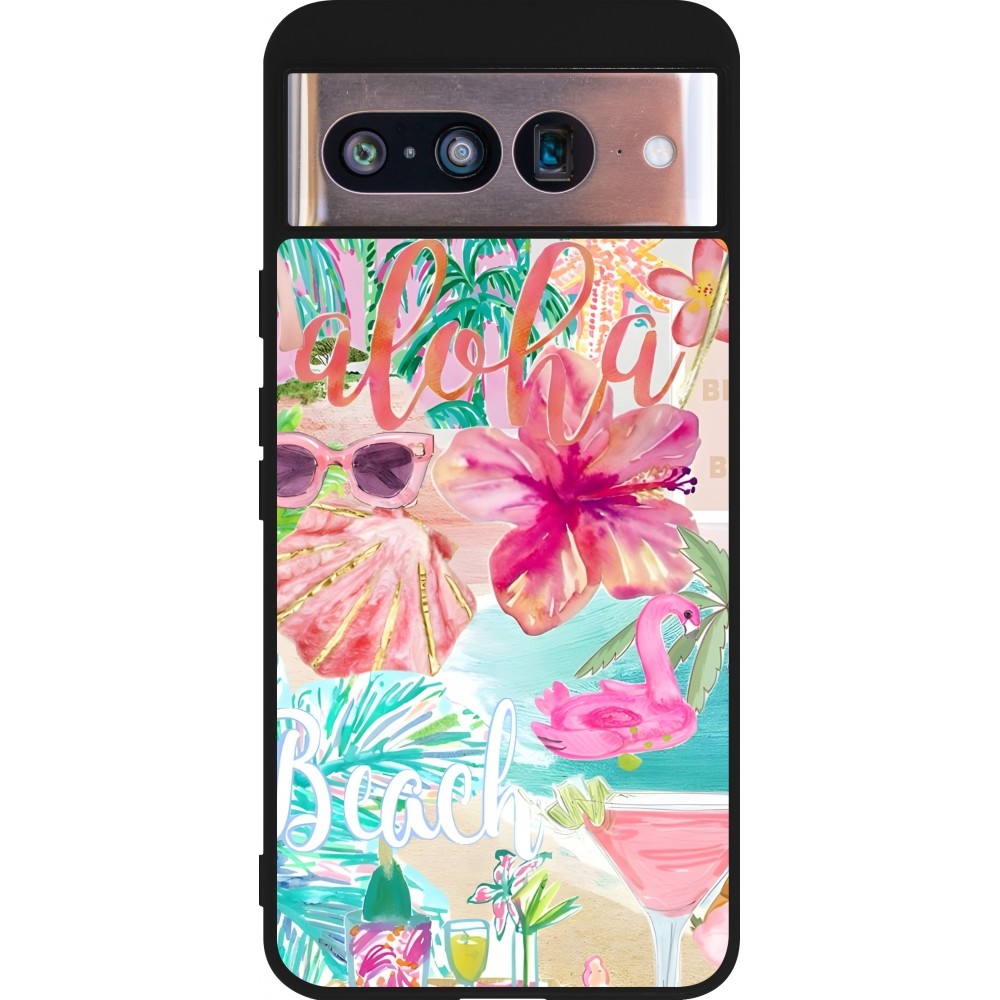 Google Pixel 8 Case Hülle - Silikon schwarz Preppy Collage Aloha