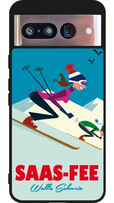 Google Pixel 8 Case Hülle - Silikon schwarz Saas-Fee Ski Downhill