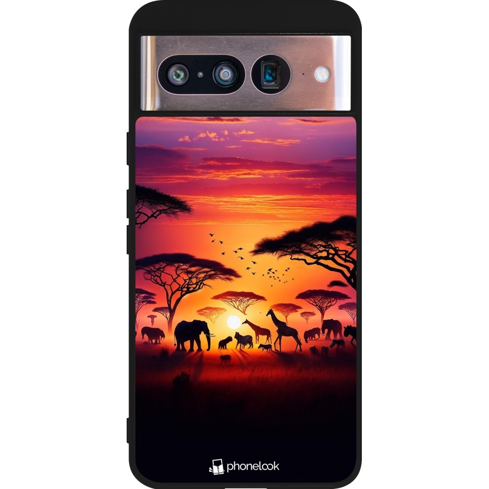 Google Pixel 8 Case Hülle - Silikon schwarz Safari Sonnenuntergang Wildtiere