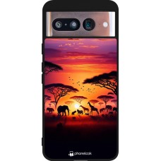 Google Pixel 8 Case Hülle - Silikon schwarz Safari Sonnenuntergang Wildtiere