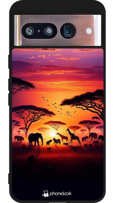 Google Pixel 8 Case Hülle - Silikon schwarz Safari Sonnenuntergang Wildtiere