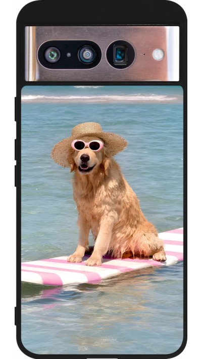 Google Pixel 8 Case Hülle - Silikon schwarz Summer Dog on Paddle