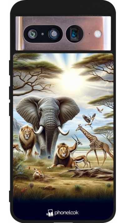 Coque Google Pixel 8 - Silicone rigide noir Vie sauvage africaine