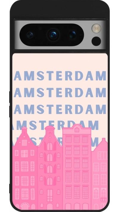 Google Pixel 8 Pro Case Hülle - Silikon schwarz Amsterdam Pink Print