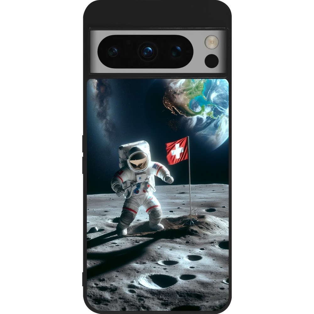 Google Pixel 8 Pro Case Hülle - Silikon schwarz Astro Schweiz auf dem Mond