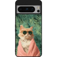 Google Pixel 8 Pro Case Hülle - Silikon schwarz Cat Summer Palms