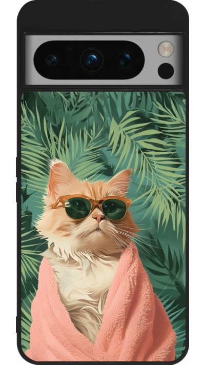 Google Pixel 8 Pro Case Hülle - Silikon schwarz Cat Summer Palms